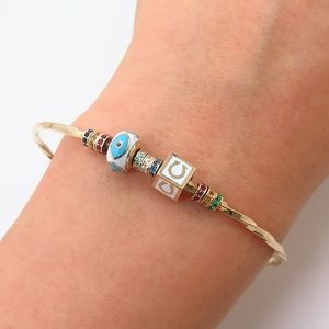 14K Yellow Gold C Z Evil Eye & Omega Cuff Bracelet